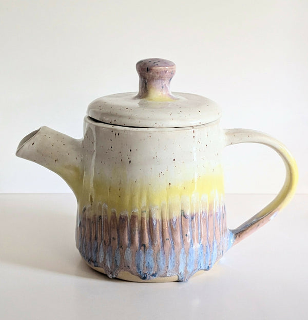 Teapot in yellow and purple