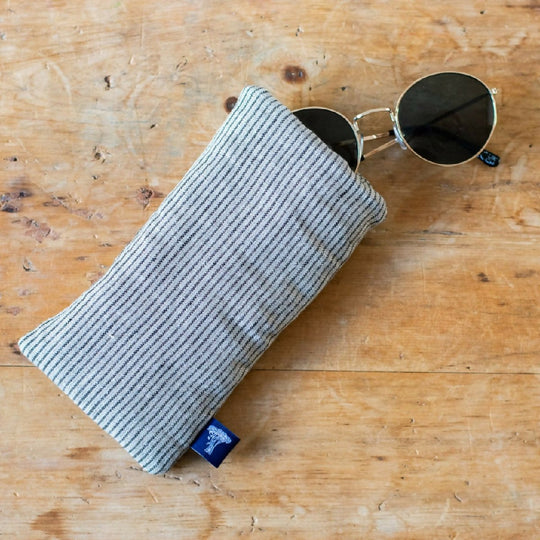 Striped Linen Glasses Case in Natural/Dark Blue