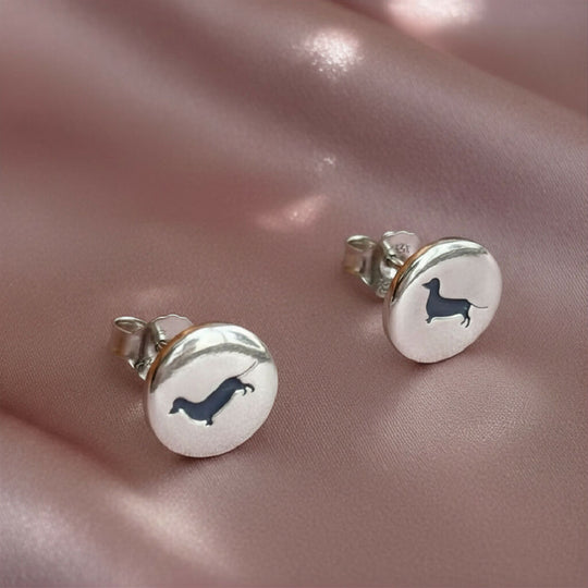 Silver Sausage Dog Stud Earrings