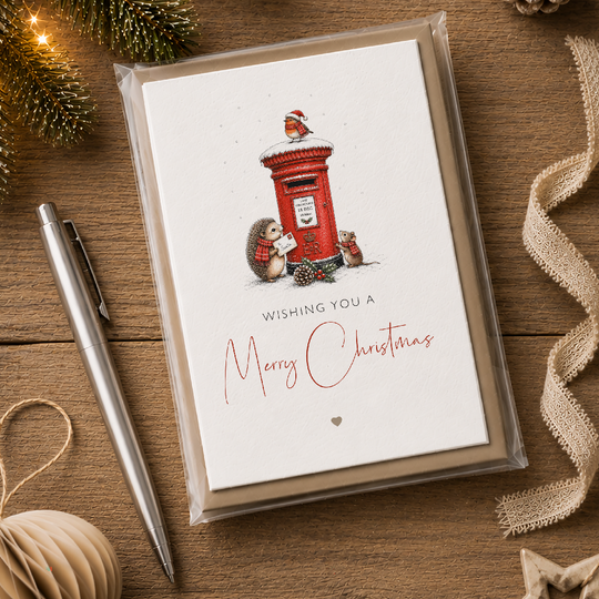 Pack of 5, Woodland animal Christmas cards - plantable wildflower seed