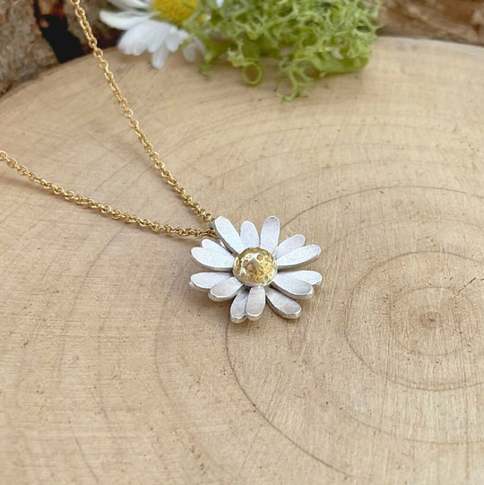 Gold & Silver Daisy Necklace, Gold Chain