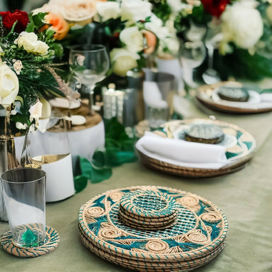 Sapphire Iraca Placemat Set with Matching Coasters