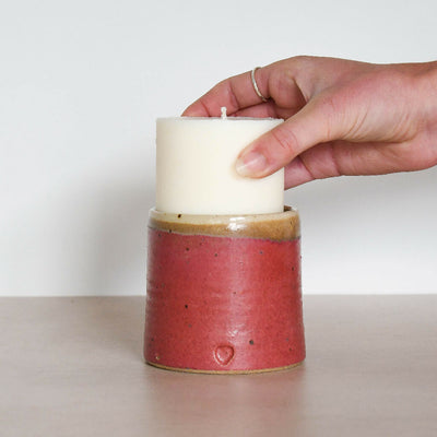 Speckled Clay Candle Pot with Refill - Raspberry