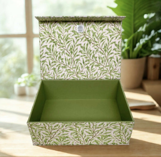 Handmade Green Willow Memory Box | William Morris Fabric Keepsake Box with Magnetic Closure