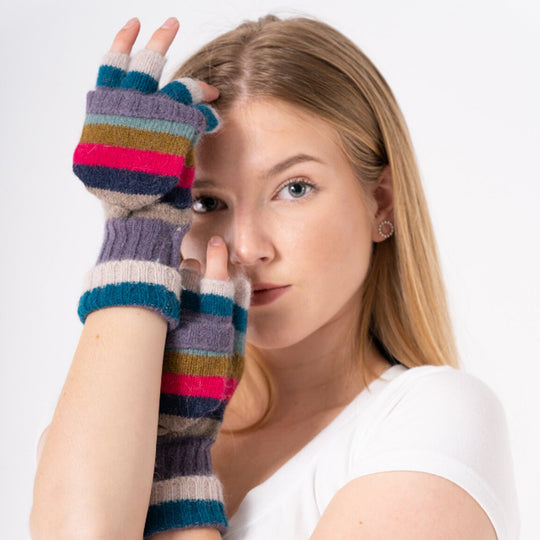 Blues Stripe Knit Rainbow Gloves | Folover style mitten gloves