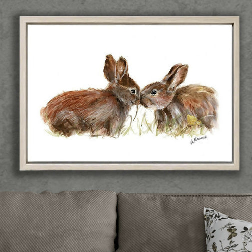 Limited Edition Hand Embellished Canvas Print of Hazel and Bluebell Bunnies