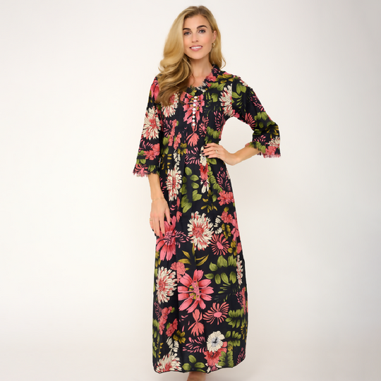 Cotton Annabel Maxi Dress in Black Floral