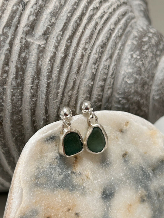 Turquoise green Seaglass earrings