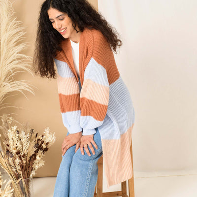 Ricci Stripe Longline Cardigan - Rust - Cara & The Sky