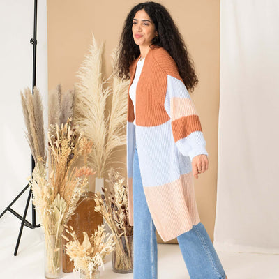 Ricci Stripe Longline Cardigan - Rust - Cara & The Sky