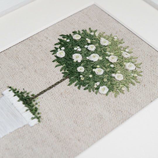 Standard Rose Tree -White hand embroidery Kit