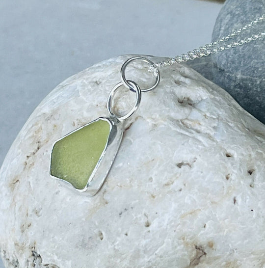 Sea Glass & November Chrysanthemum Birth flower pendant