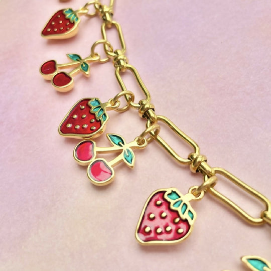 Fruit Stainless Steel Charm Bracelet with 24ct Gold Charms
