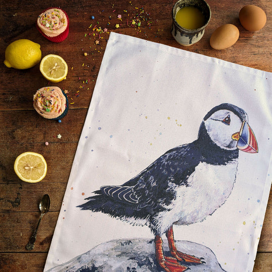 Puffin on a Rock Cotton Tea Towel