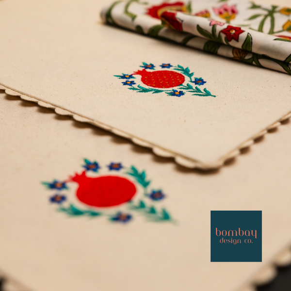 Jardin Nar Embroidered Cotton Tablemats & Napkins (Set of 2)