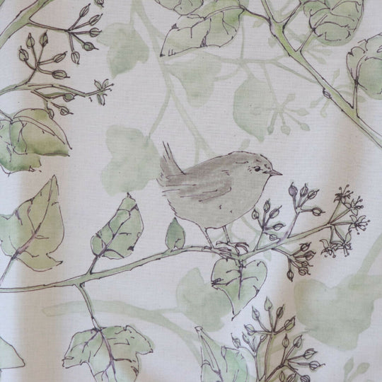 Wrens in the Ivy Natural Organic Calico Soft Furnishing Fabric