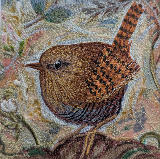 The Wren- Mounted Embroidery and Textile Collage