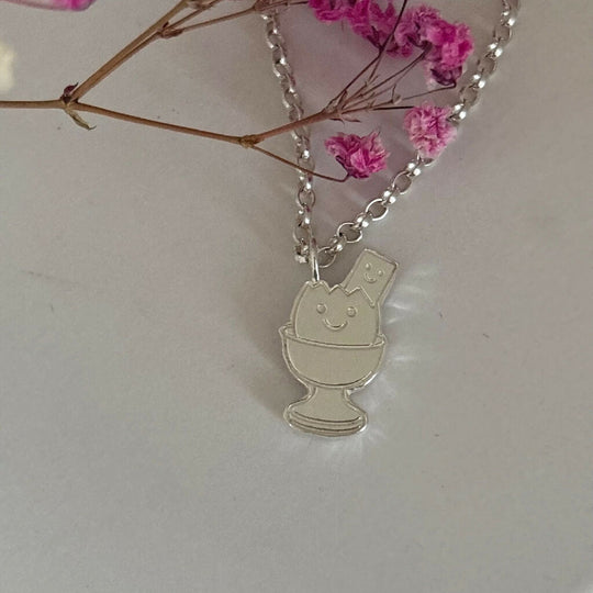 Silver Happy Dippy Egg & Soldier Necklace