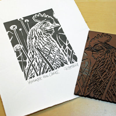 Amongst the Chives - Open Ended Edition - Original Linocut Print