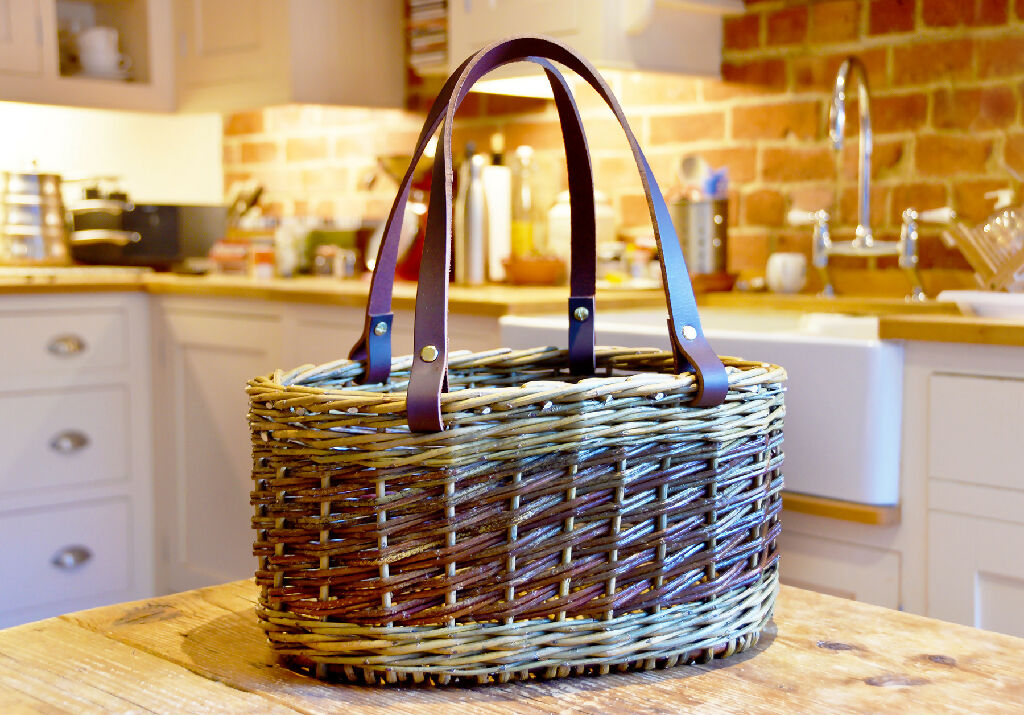 Leather Handled Shopping Basket in Mixed Willow 2