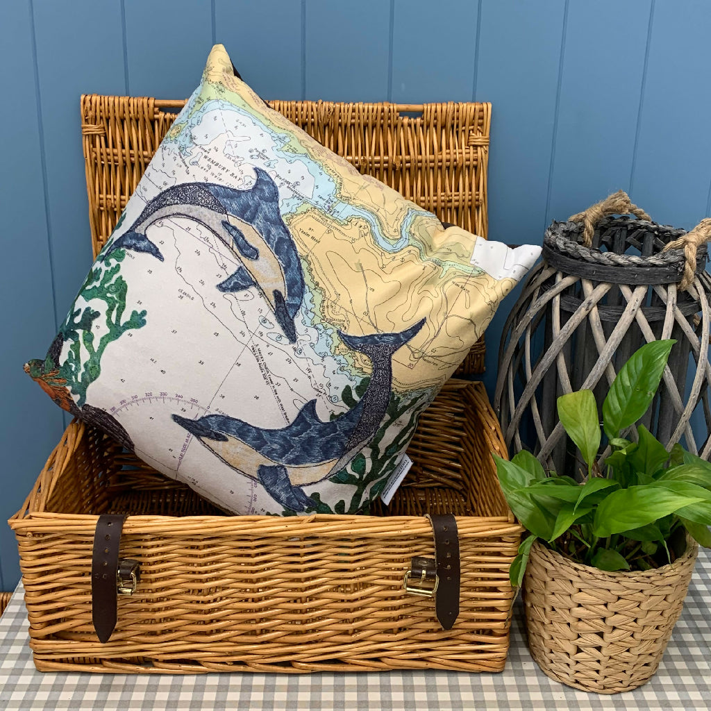 Dolphins at Yealm Head Devon Faux Suede Cushion