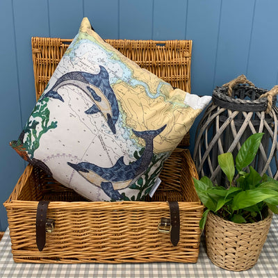 Dolphins at Yealm Head Devon Faux Suede Cushion