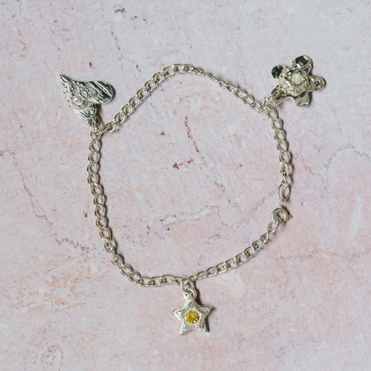 Silver Charm Bracelet with Yellow CZ