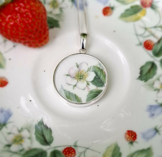 Strawberry flower broken china pendant