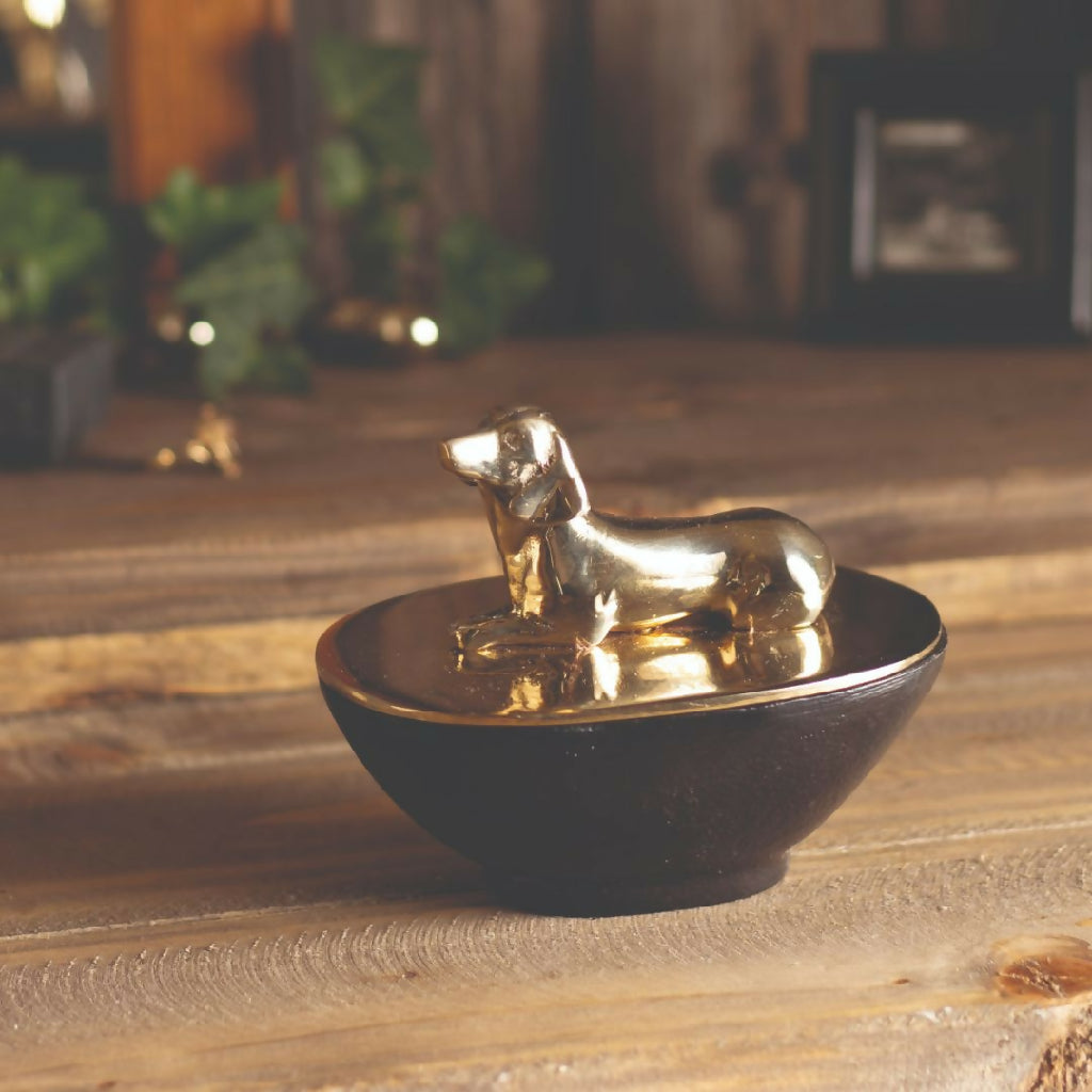 Huxley Dachshund Decorative Bowl in Solid Brass