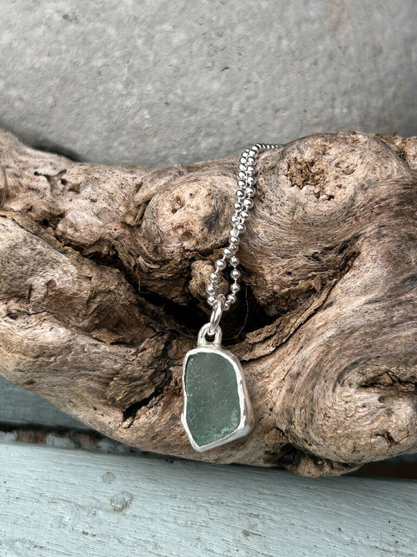 Aqua blue Green Seaglass recycled silver Necklace