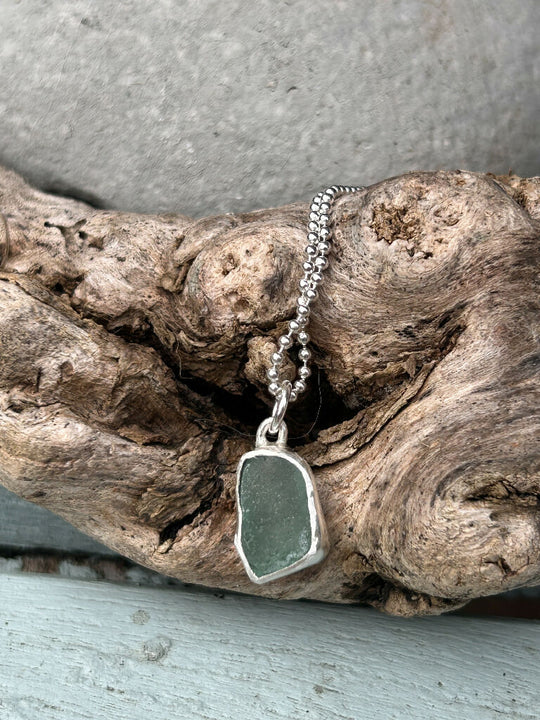 Aqua blue Green Seaglass recycled silver Necklace