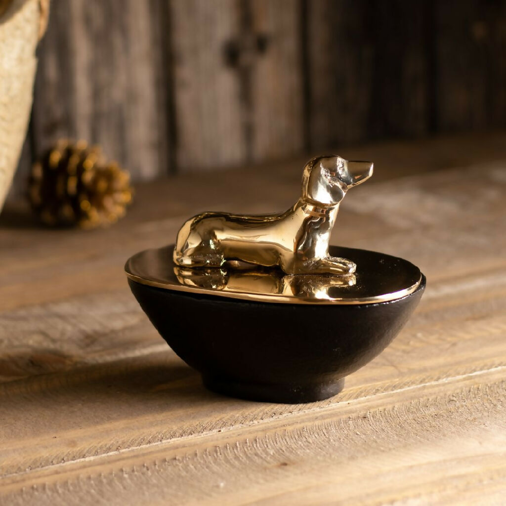 Huxley Dachshund Decorative Bowl in Solid Brass