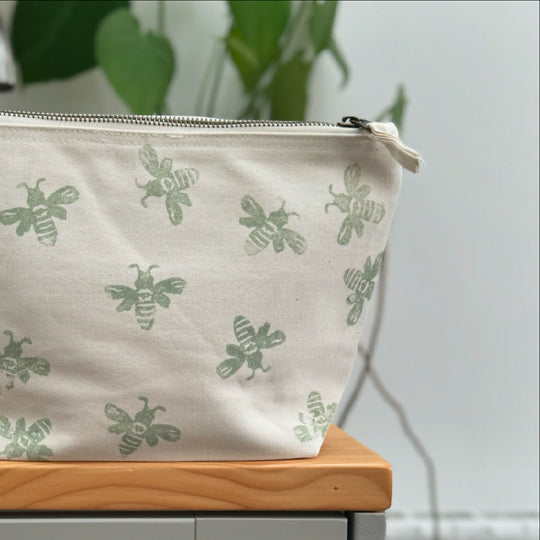 Medium block printed bee cosmetic bag
