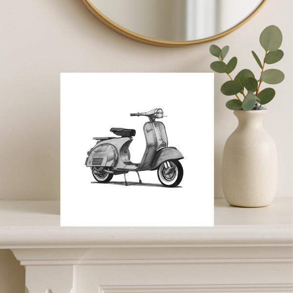 Scooter – Hand-Drawn Greeting Card | Retro & Urban Vehicle Art