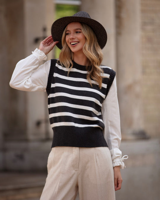 Simone Striped Sweater Vest - Graphite & Natural