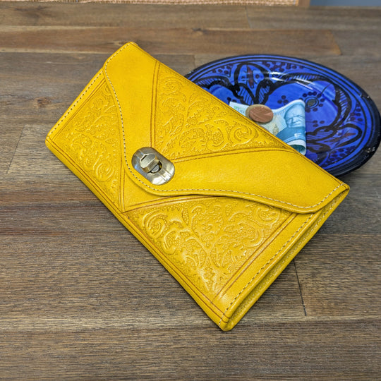 Leather Tri-Fold Purse Yellow