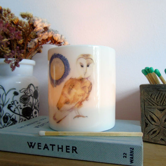 Barn Owl and Full Moon Bone China Candle Holder