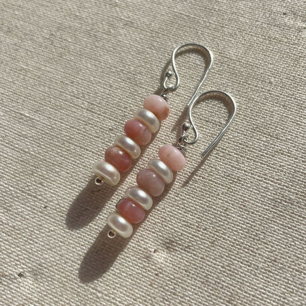 Pink Opal & Freshwater Pearls Sterling Silver Earrings