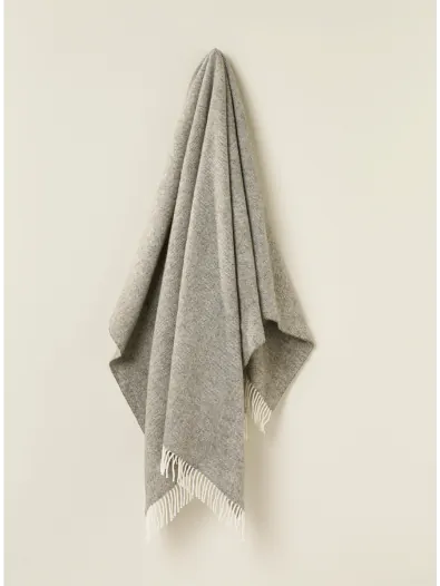 Herringbone Pure New Wool Vintage Grey Throw - 40% off
