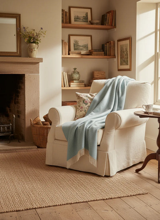 Herringbone Pure New Wool Duck Egg Blue Throw