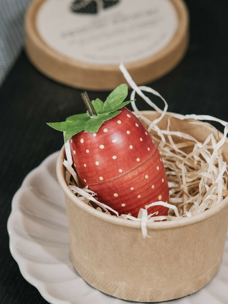 Hand Painted Wooden Strawberry With A Secret Centre