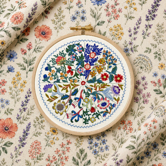 A Year Inspired by Voysey Hand Embroidery Kit with Pre Printed Fabric and Colour Pattern