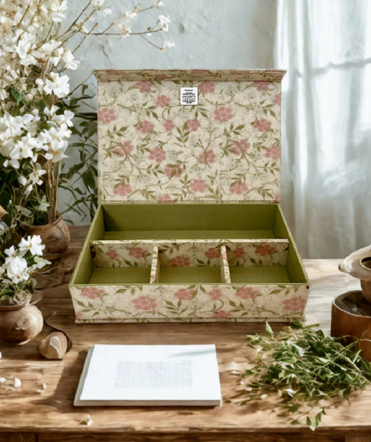 Handmade Pink Jasmine Keepsake Box | Willing Morris Fabric Organiser with Magnetic Closure