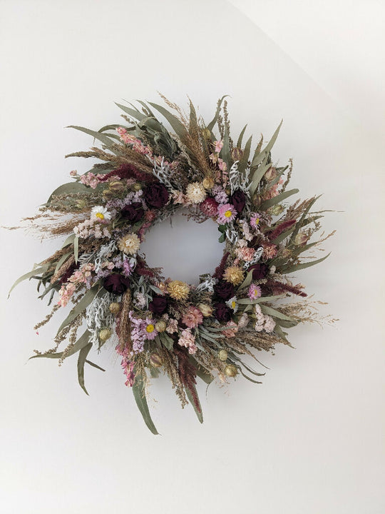 Handmade Wreath made from Naturally Dried flowers Including Roses
