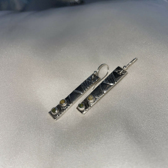 Yellow and Green Boho Solid Silver Earrings