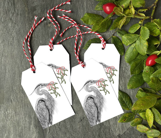 Festive Heron Hand-Finished Christmas Gift Tags - Set of 4