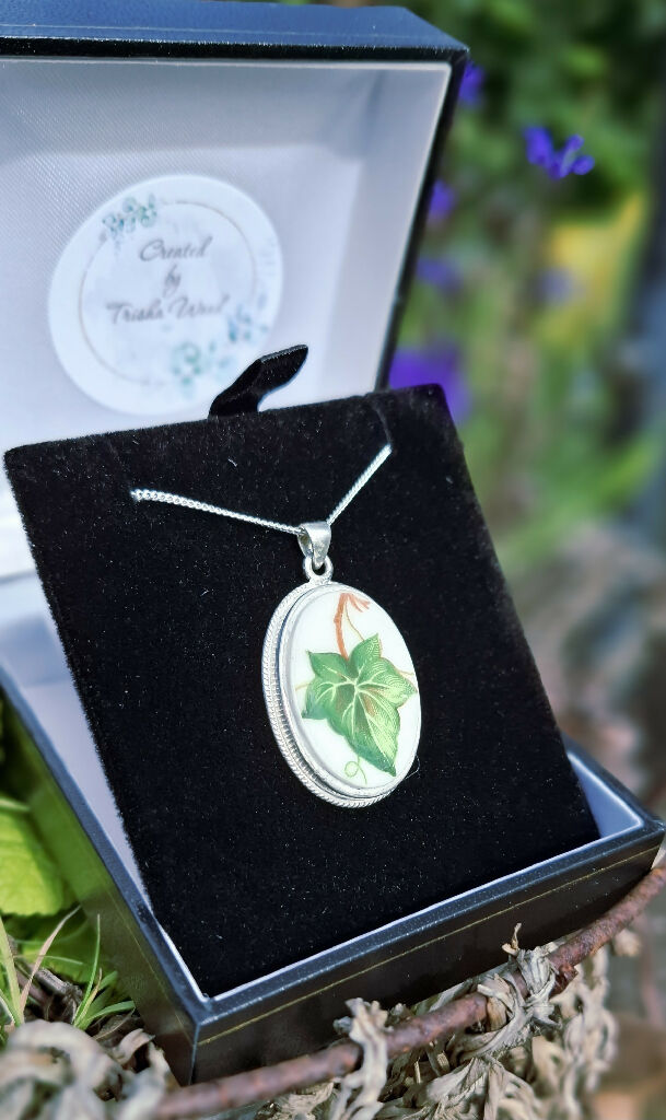 Ivy leaf broken china pendant