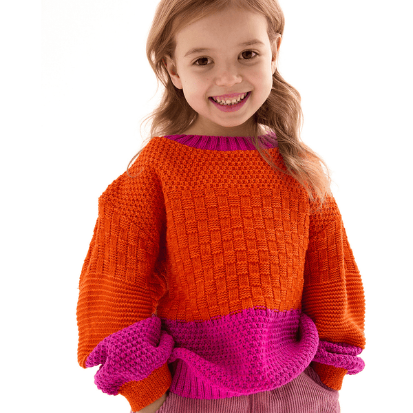 Kids Taz Balloon Sleeve Mini Me Jumper - Orange & Pink