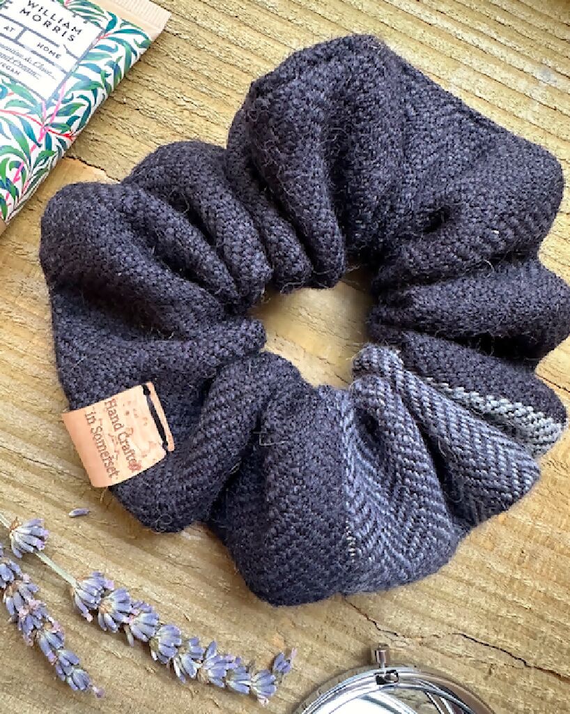 Herringbone Stripes Monochrome British Wool Scrunchie