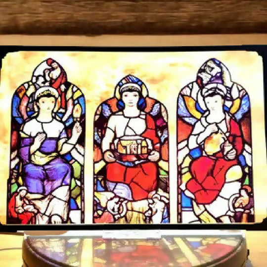 Faith Hope & Charity Stained Glass Effect Panel by Wilhelmina Geddes
